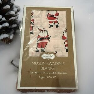 Vintage Santa style Muslin Swaddle Blanket 100% Cotton 47x47 - mud pie  New Pink